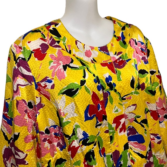 Silk Club Collection Colorful Floral Yellow Silk Jacket - Picture 2 of 8